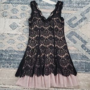 Betsy & Adam Black Lace and Nude dress